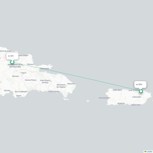 Mapa de vuelo directo Santiago de los Caballeros - San Juan