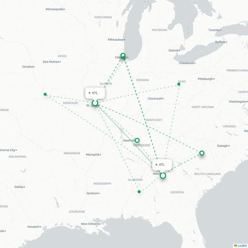 Mapa lotu bezpośredniego Saint Louis – Atlanta