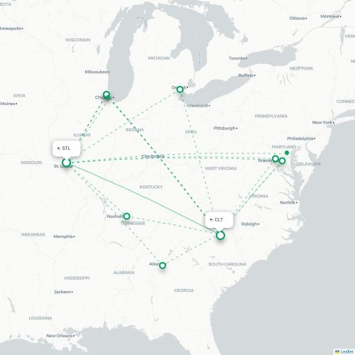 Mapa lotu bezpośredniego Saint Louis – Charlotte
