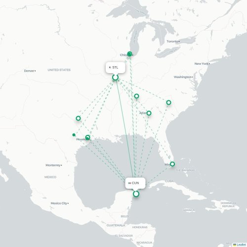 Mapa lotu bezpośredniego Saint Louis – Cancún