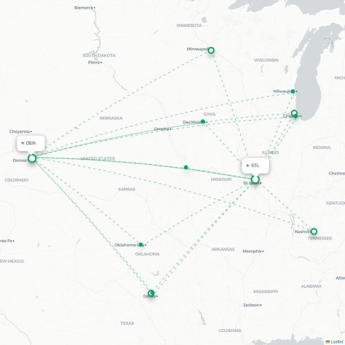 Mapa lotu bezpośredniego Saint Louis – Denver
