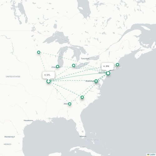 Mapa lotu bezpośredniego Saint Louis – Nowy Jork