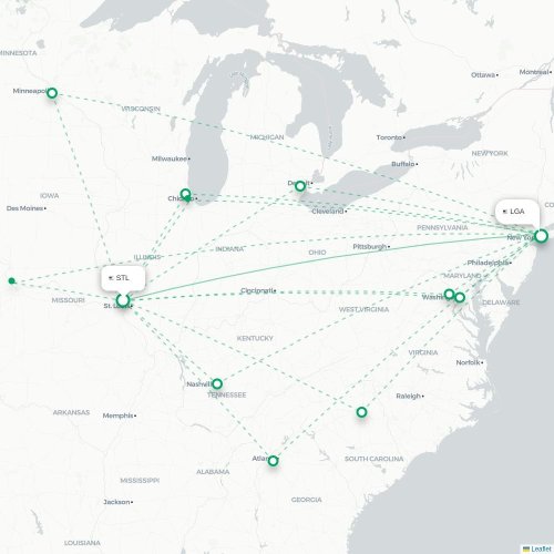 Mapa lotu bezpośredniego Saint Louis – Nowy Jork