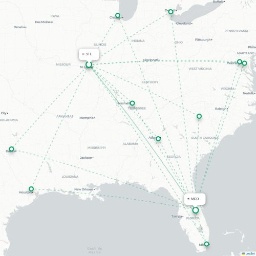 Mapa lotu bezpośredniego Saint Louis – Orlando
