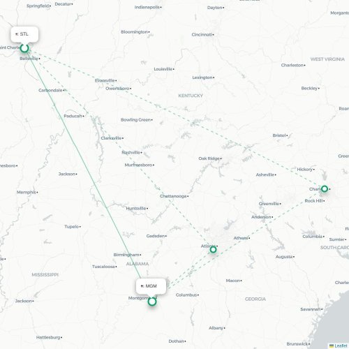 Mapa lotu bezpośredniego Saint Louis – Montgomery