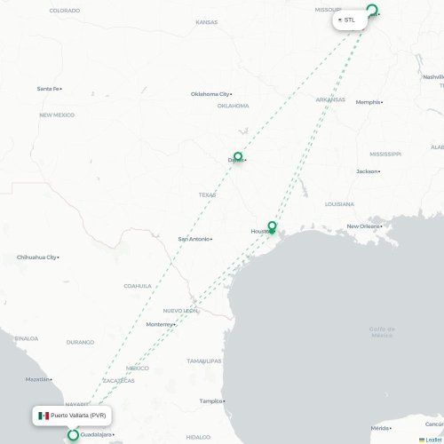 Mapa lotu bezpośredniego Saint Louis – Puerto Vallarta