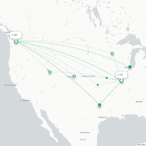 Mapa lotu bezpośredniego Saint Louis – Seattle