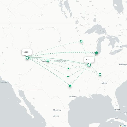 Mapa lotu bezpośredniego Saint Louis – Salt Lake City