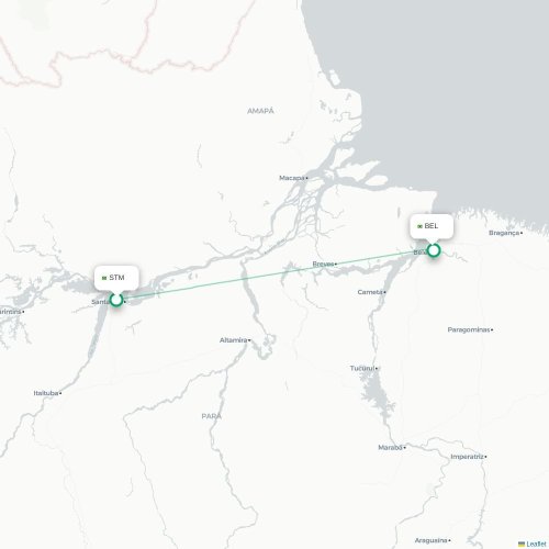 Mapa de vuelo directo Santarém - Belém