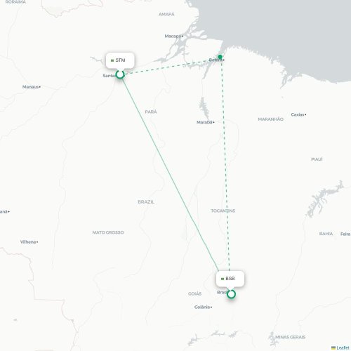 Mapa de vuelo directo Santarém - Brasilia