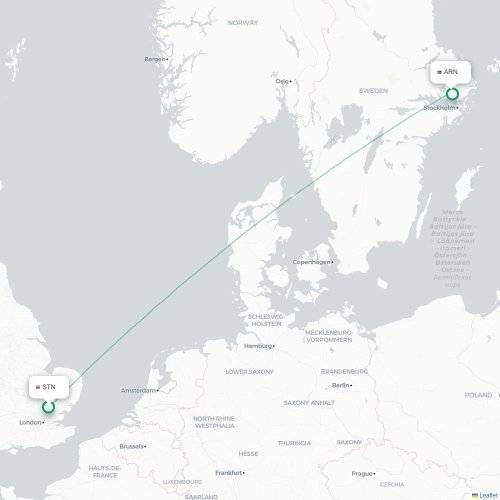 Londen - Stockholm kaart van rechtstreekse vlucht