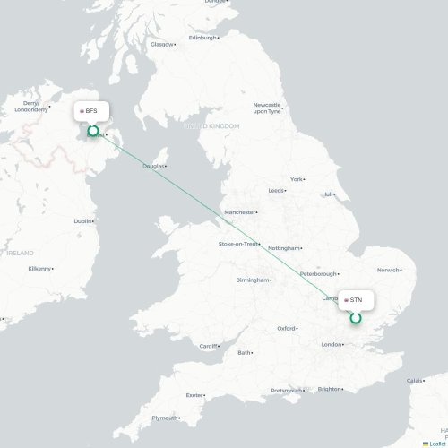 Mapa de vuelo directo Londres - Belfast