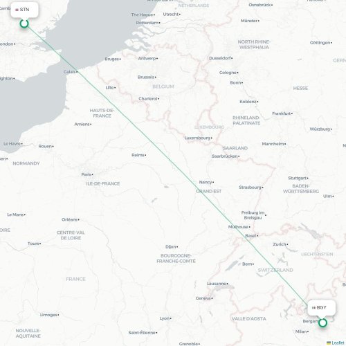 Mapa lotu bezpośredniego Londyn – Bergamo