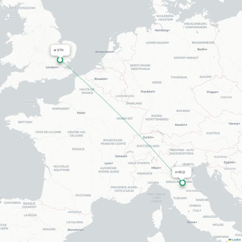 Mapa lotu bezpośredniego Londyn – Bolonia