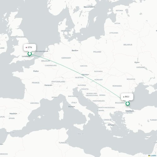 Mapa lotu bezpośredniego Londyn – Burgas