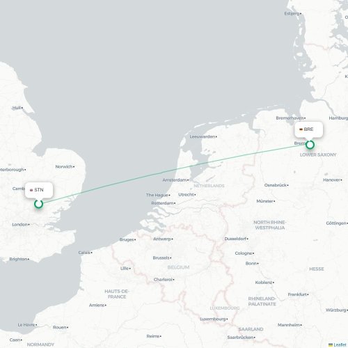 Mapa de vuelo directo Londres - Bremen