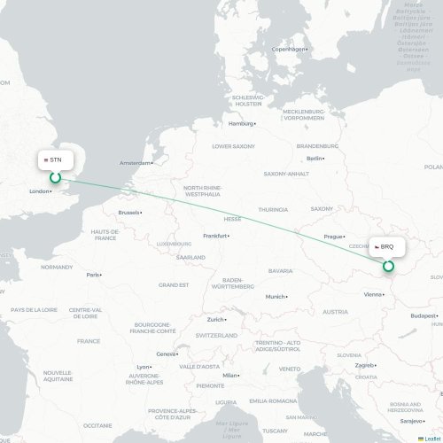 Mapa lotu bezpośredniego Londyn – Brno