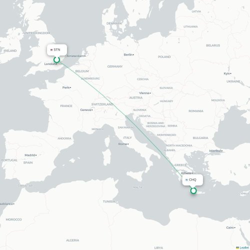 Mapa de vuelo directo Londres - La Canea