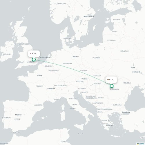 Mapa de vuelo directo Londres - Cluj
