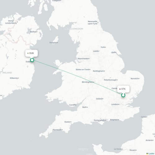 Mapa lotu bezpośredniego Londyn – Dublin