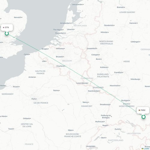 Mapa de vuelo directo Londres - Memmingen