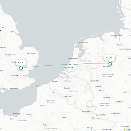 Mapa de vuelo directo Londres - Münster