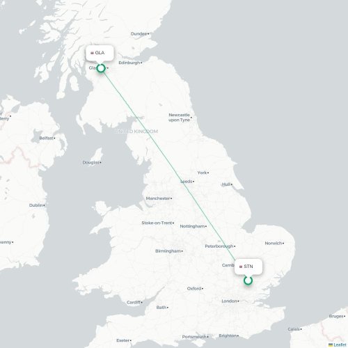 Mapa de vuelo directo Londres - Glasgow