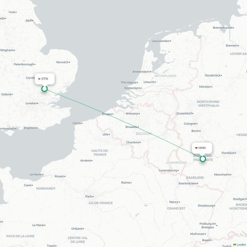 Mapa de vuelo directo Londres - Fráncfort