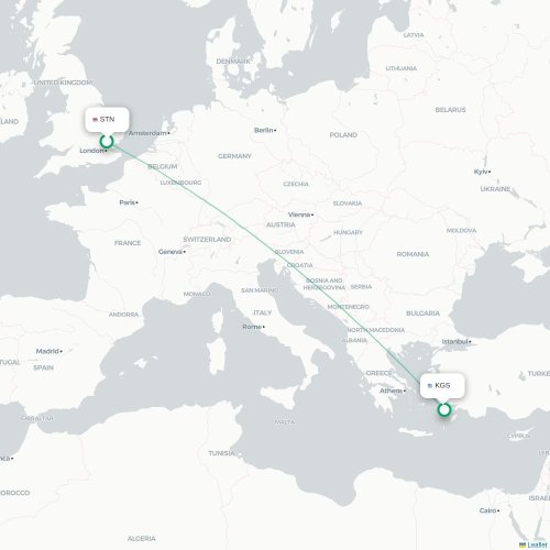 Mapa de vuelo directo Londres - Kos