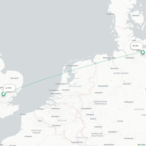 Mapa de vuelo directo Londres - Hamburgo
