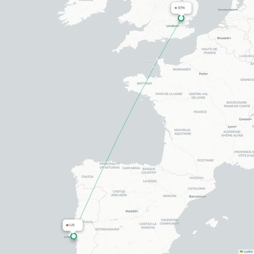 London - Lissabon karta över direktflyg
