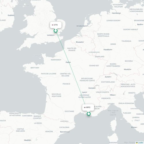 Mapa de vuelo directo Londres - Marsella