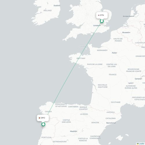 London - Porto karta över direktflyg