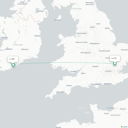 Mapa lotu bezpośredniego Londyn – Cork