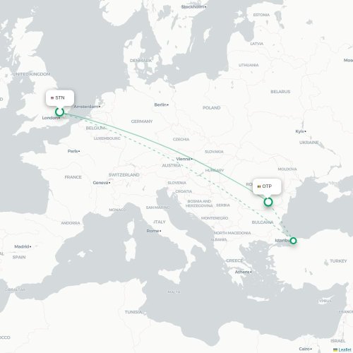 Mapa de vuelo directo Londres - Bucarest