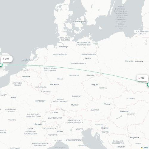 Mapa lotu bezpośredniego Londyn – Rzeszów