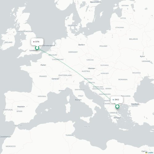 Mapa de vuelo directo Londres - Salónica