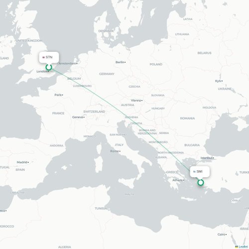 Mapa de vuelo directo Londres - Samos