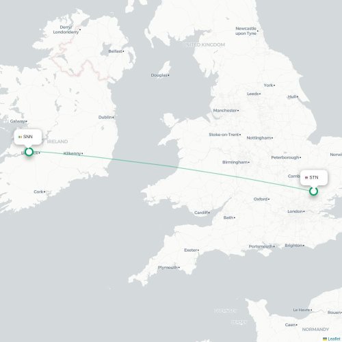 Mapa lotu bezpośredniego Londyn – Shannon