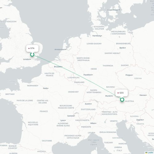 London - Salzburg karta över direktflyg
