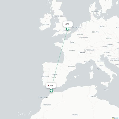 Mapa de vuelo directo Londres - Tánger