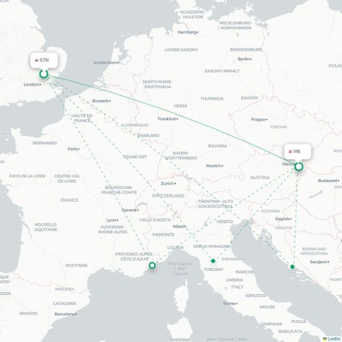 London - Wien karta över direktflyg
