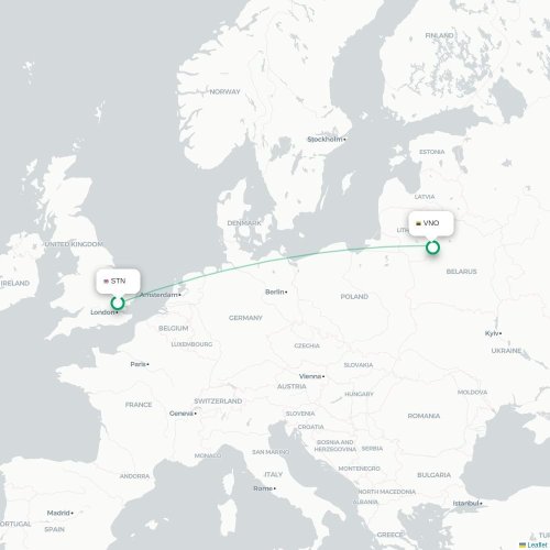 Mapa de vuelo directo Londres - Vilna