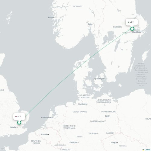 Londen - Stockholm kaart van rechtstreekse vlucht