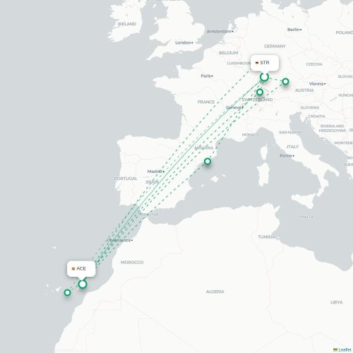 Mapa de vuelo directo Stuttgart - Arrecife
