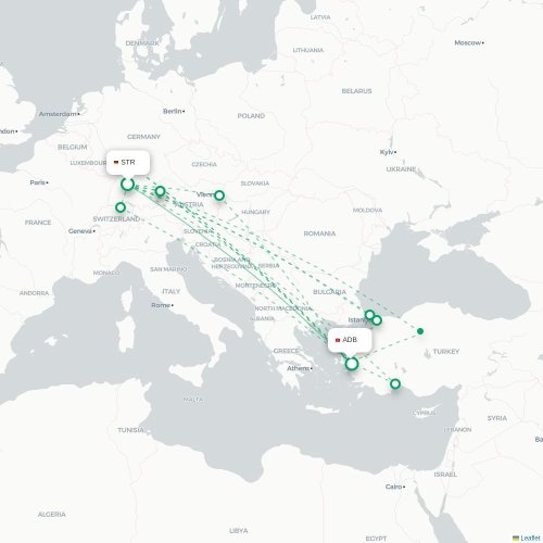 Mapa de vuelo directo Stuttgart - Esmirna