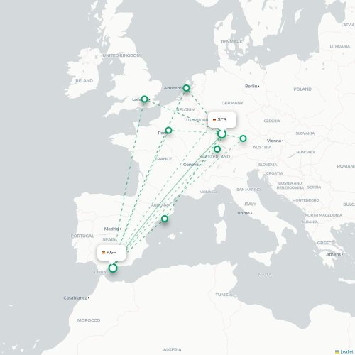 Mapa de vuelo directo Stuttgart - Málaga