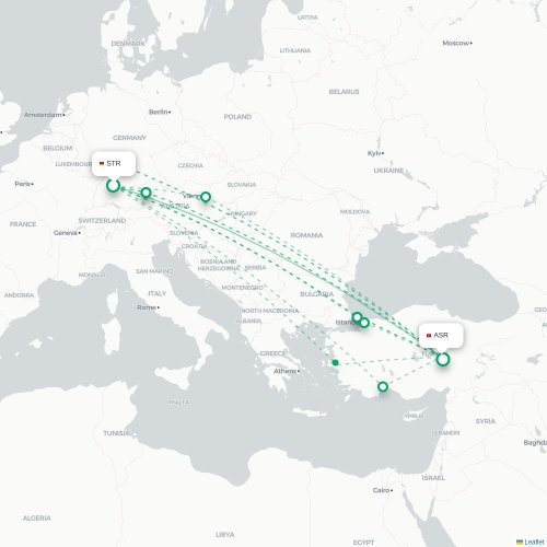 Mapa de vuelo directo Stuttgart - Kayseri
