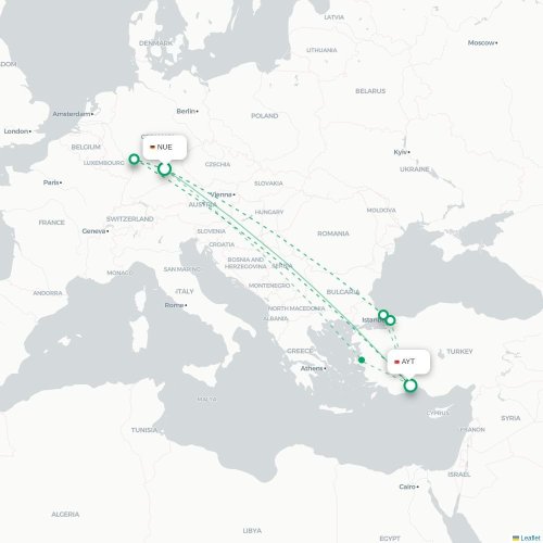 Mapa de vuelo directo Stuttgart - Antalya