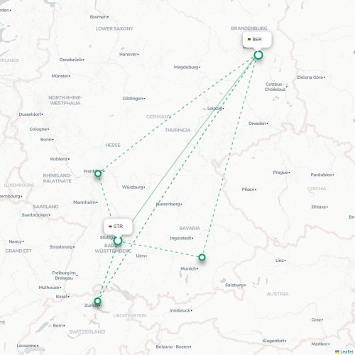 Mapa lotu bezpośredniego Stuttgart – Berlin